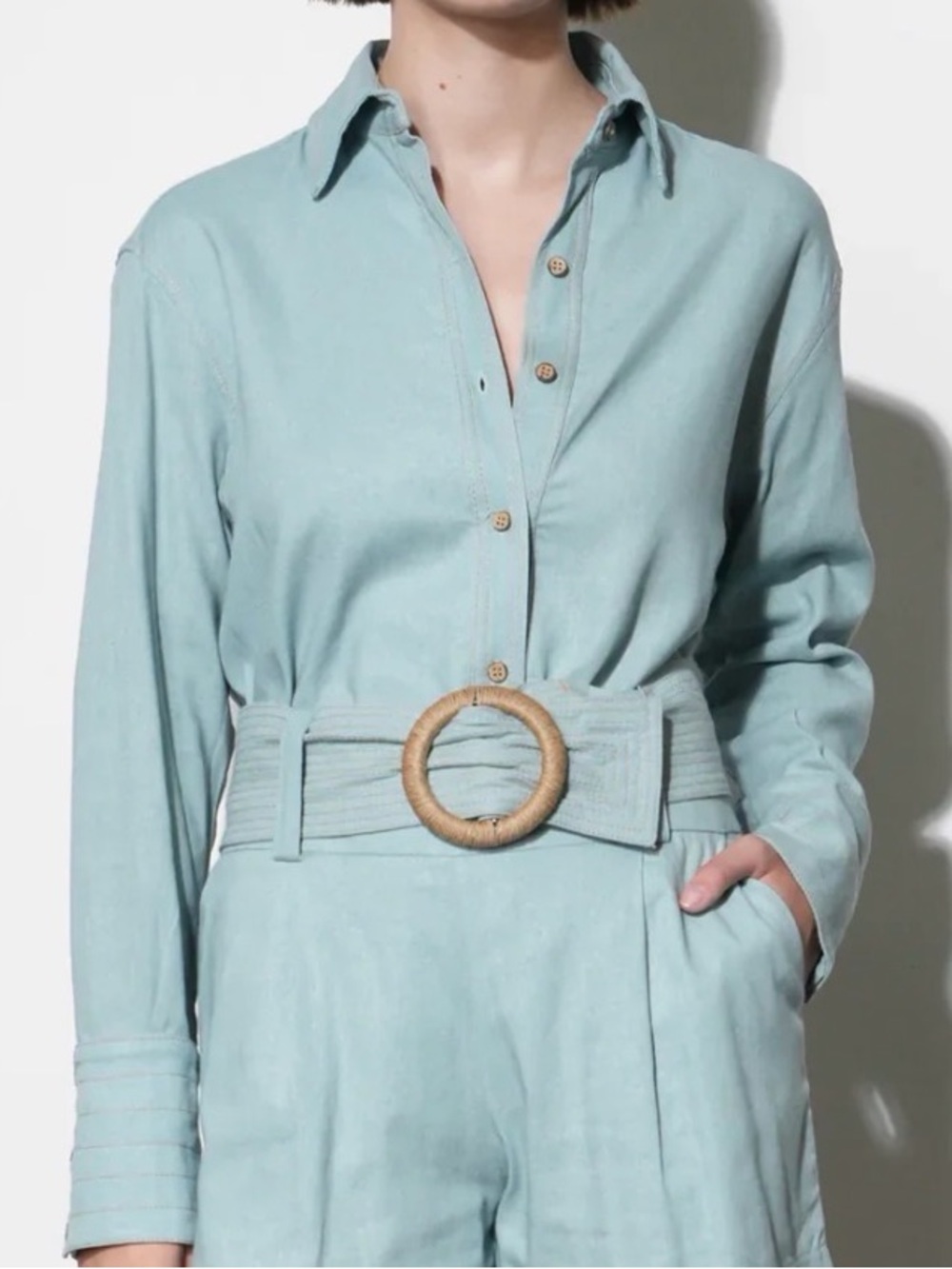 Emily Oversized Denim Blue Linen Blend Shirt |GREYLIN